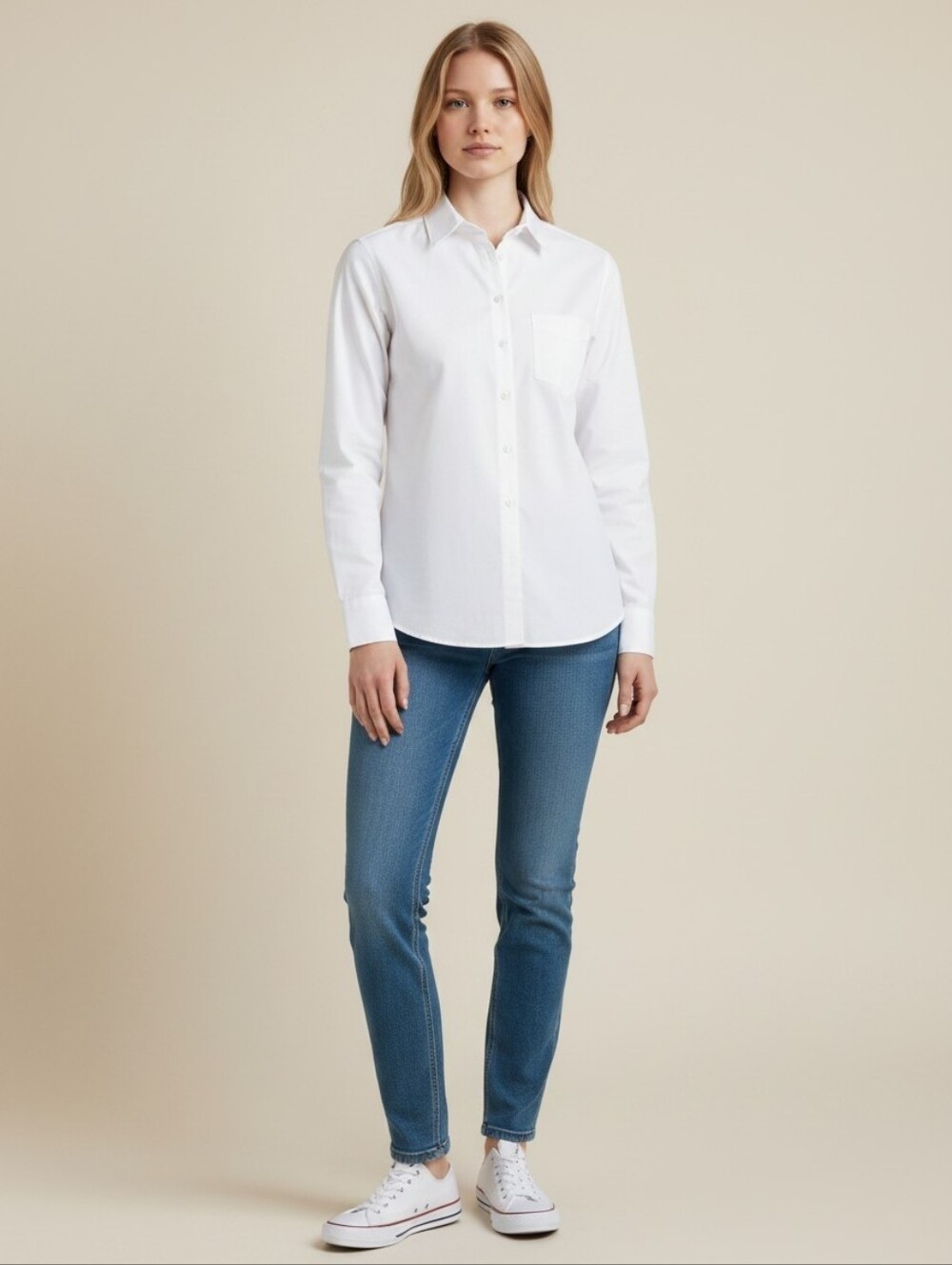 L.L. Bean Women's Med  White Button-Up Shirt Wrinkle Resistant Collared